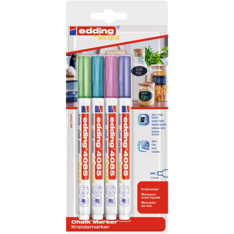 Edding Krijtstifen Set 1-2mm 4 Kleuren Metallic Groen/Blauw/Roze/Paars