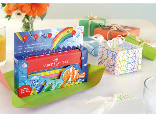 Kleurpotlood Jumbo GRIP assorti kleuren, 1 slijper en 2 stickervellen - Afbeelding 2