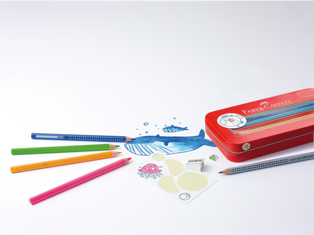 Kleurpotlood Jumbo GRIP assorti kleuren, 1 slijper en 2 stickervellen - Afbeelding 3