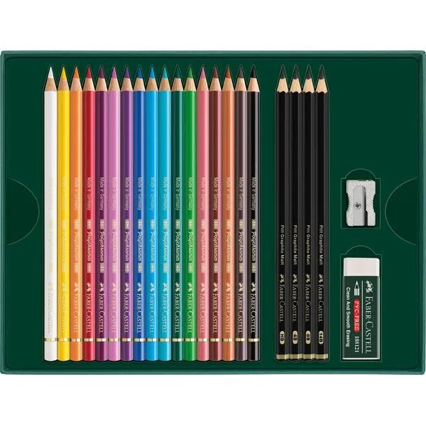 Faber-Castell Polychromos Kleurpotloden Set en Pitt Grafiet Mat 23-delig - Afbeelding 1