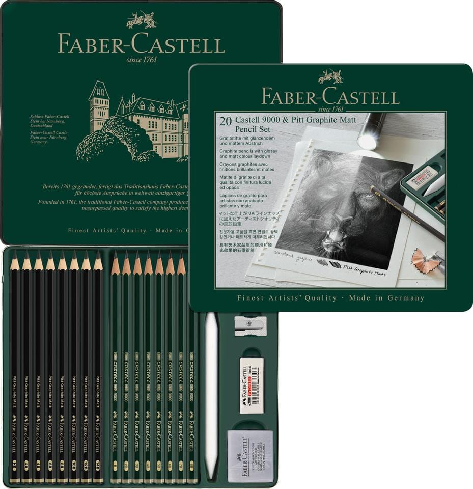 Grafietpotlood Faber-Castell Pitt Mat 8st. en 9000 8st. in  blik