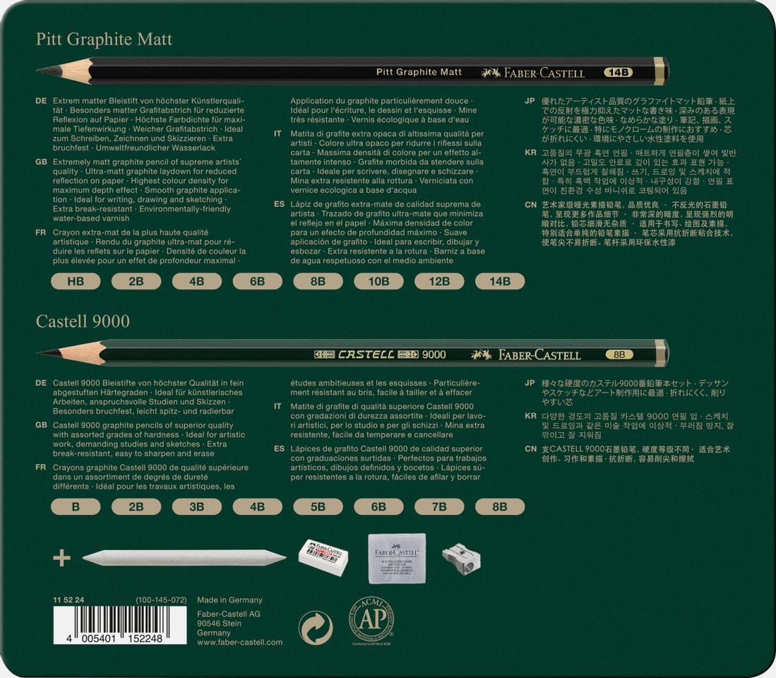 Grafietpotlood Faber-Castell Pitt Mat 8st. en 9000 8st. in  blik - Afbeelding 2