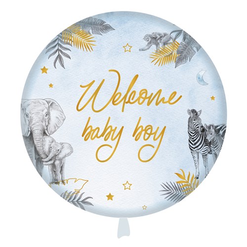 Folie Heliumballon Baby Safari ’Welcome baby boy’ (Ø45cm)