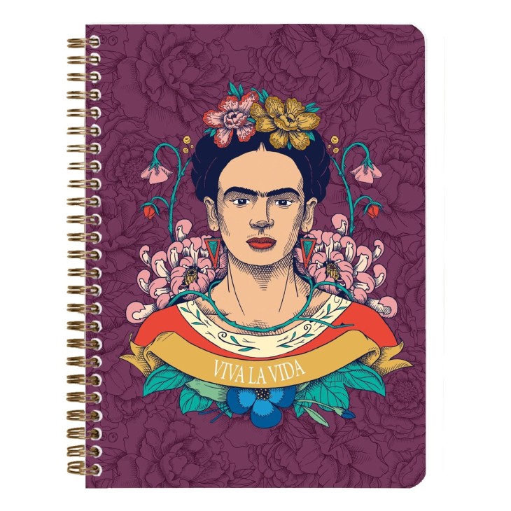Frida Kahlo, spiraalgebonden notitieboek A5 14,8x21 cm, 148 gelijnde pagina's, geassorteerd