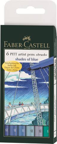 Tekenstift Faber-Castell Pitt Artist Pen Brush etui a 6 stuks shades of blue