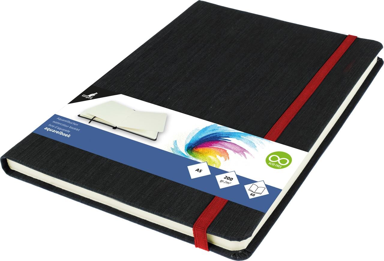 Aquarelboek Kangaro A5 luxe cover 30 vel 200 grams aquarel  papier. Leeslint en elastiek.