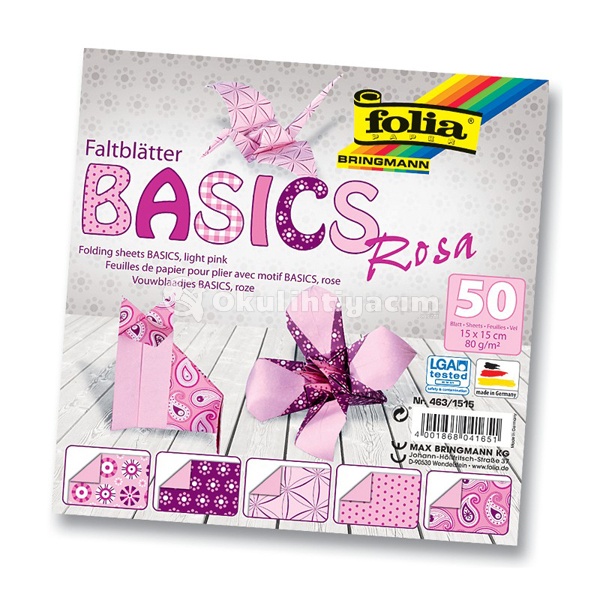 Folia Origami Vouwbladen 15x15cm 5 Motieven Roze 50vel. 80gr.