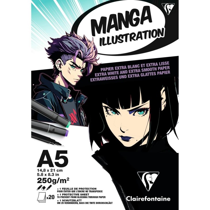 Clairefontaine Manga Ilustration Extra Wit Papierblok A5 250gr. 20 vel.
