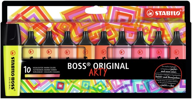 STABILO BOSS ORIGINAL - ARTY etui met 10 kleuren - 'warm colors'