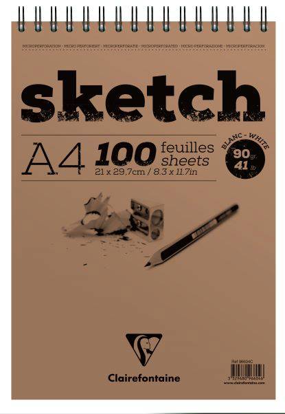 Clairefontaine Sketch pad Spiraal 90g 100vel wit A4