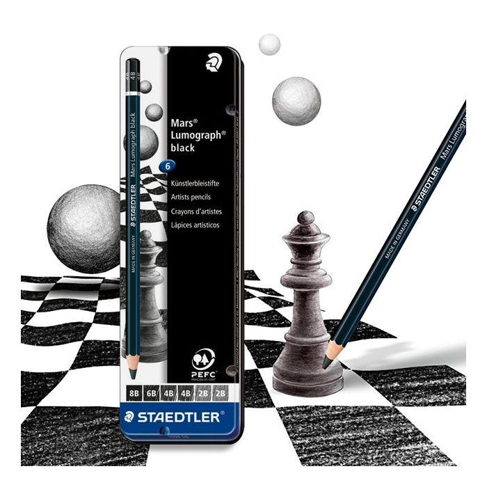 Staedtler Mars Lumograph Black Grafietpotloden Set – 6 stuks