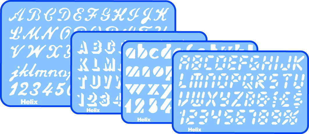 Helix lettersjabloon 20 mm set van 4 fonts