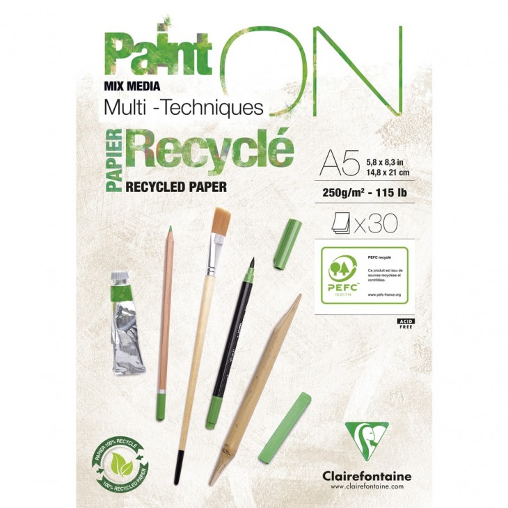Paint ON Recycle papier blok A5 30 vel Wit 250g