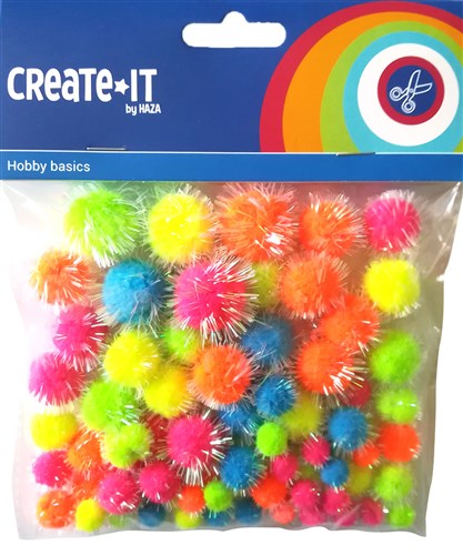 Pompons Glitter Neon mix 75st