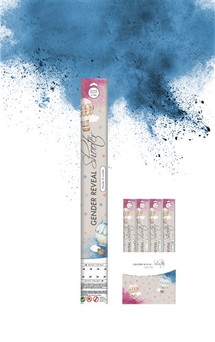 Poeder shooter blauw Baby gender reveal (40cm)