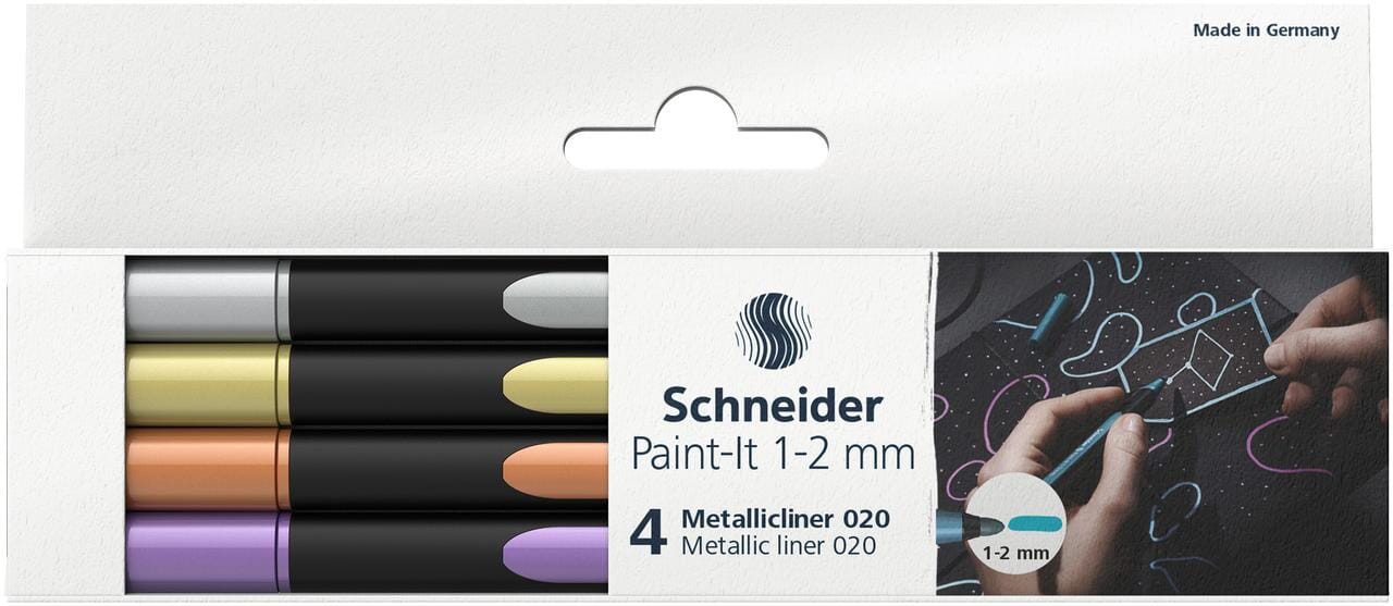 Metallic liner Schneider Paint-it 020 1-2mm etui 4st.       (metallic zilver, goud, koper