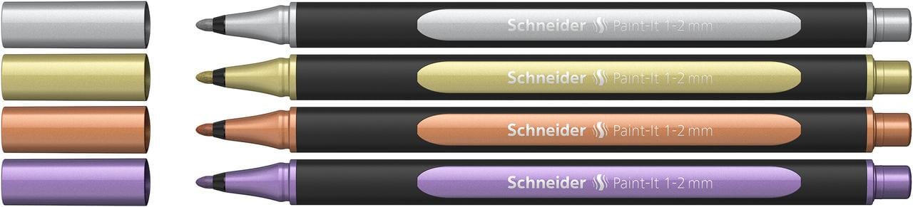 Metallic liner Schneider Paint-it 020 1-2mm etui 4st.       (metallic zilver, goud, koper - Afbeelding 2