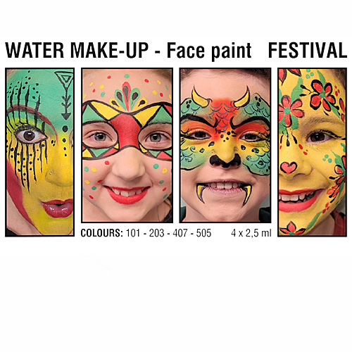 Grimas Schmink Water Make-up Face Paint Festival 4 x 2,5ml - Afbeelding 1