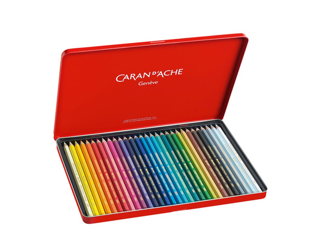 Caran d'Ache Supracolor Aquarelkleurpotloden Metalen doos, 30 kleurpotloden