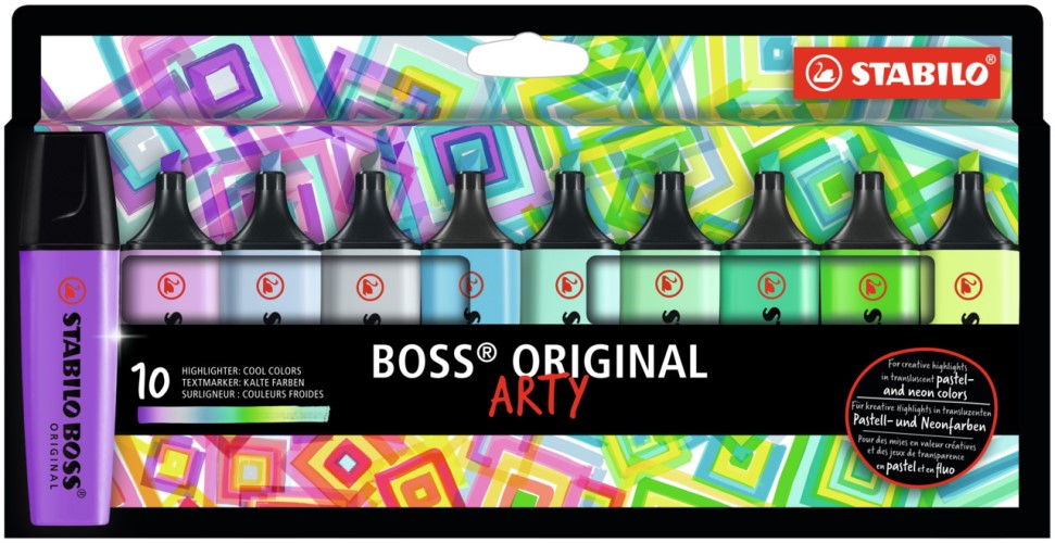 STABILO BOSS ORIGINAL - ARTY etui met 10 kleuren - 'cool colors'