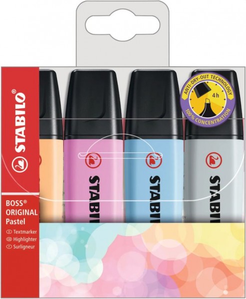 STABILO BOSS ORIGINAL Pastel - markeerstift - etui met 4 kleuren