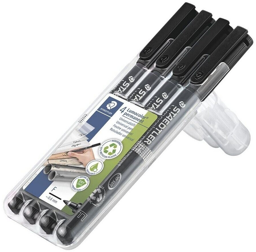 Staedtler Lumocolor Permanent Stiften/Fineliner 0.6mm Fijn 4x Zwart