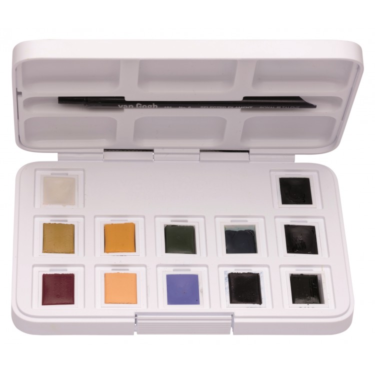 Van Gogh Aquarelverf pocket box gedempte tinten met 12 kleuren in halve Napjes - Afbeelding 2