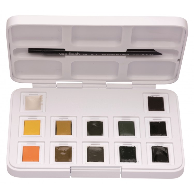 Van Gogh Aquarelverf pocket box natuurtinten met 12 kleuren in halve Napjes - Afbeelding 2