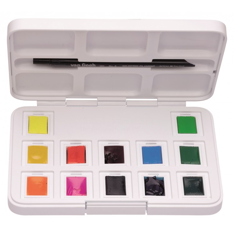 Van Gogh Aquarelverf pocket box felle tinten met 12 kleuren in halve Napjes - Afbeelding 1