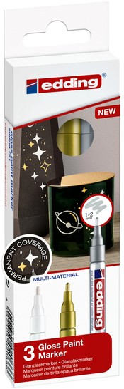 Edding Verfstiften Set 1-2mm 3 Kleuren Wit/Goud/Zilver