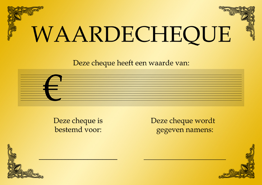 Waardecheque / Waardebon A4 Goud 120gr. 
