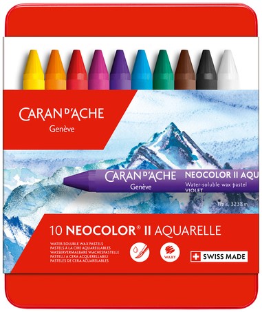 Caran d'Ache Neocolor 2 Aquarelkrijt Metalen doos, 10 kleuren
