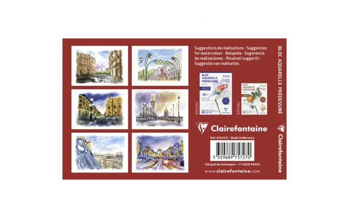 Clairefontaine Voorbedrukt Parijs Aquarelverfkaarten 15 vel. 15x10cm 300gr - Afbeelding 2