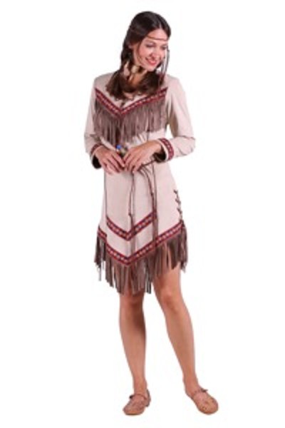 Indiaan dame ''Black feather'', Beige, Jurk-Ceintuur mt.M