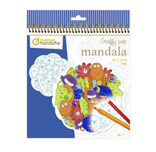 Avenue Mandarine Graffy Pop Mandala Monsters Kleurblok 36 Vellen (12x3) 250gr. 