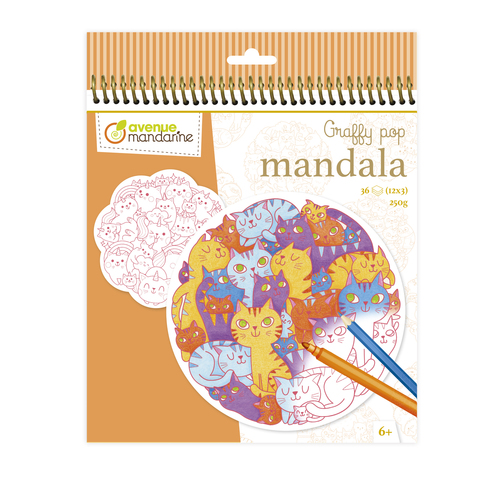 Avenue Mandarine Graffy Pop Mandala Jumble Cats Kleurblok 36 Vellen (12x3) 250gr. 